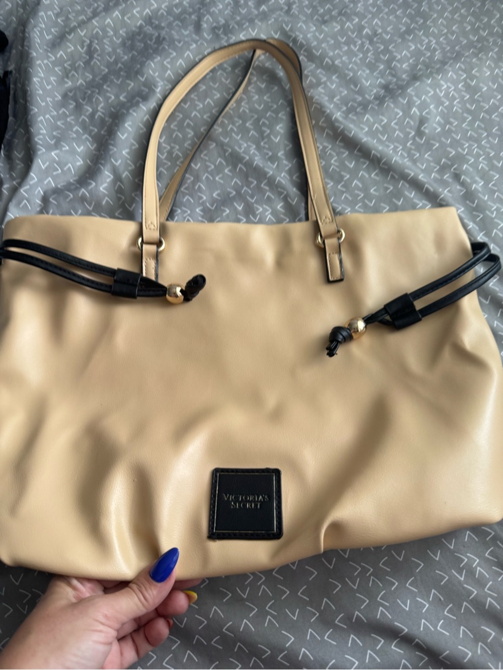Victoria's Secret Beige Tote with Black Accent Details